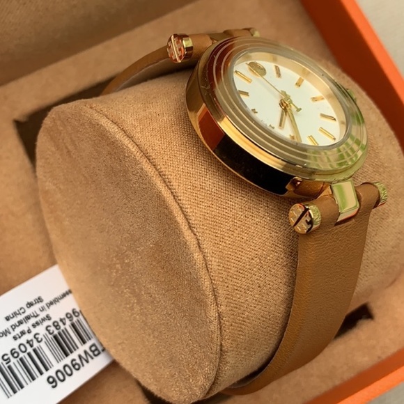 New TORY BURCH Brown Leather Gold Case White Dial brand new W tag & original box - Picture 2 of 6
